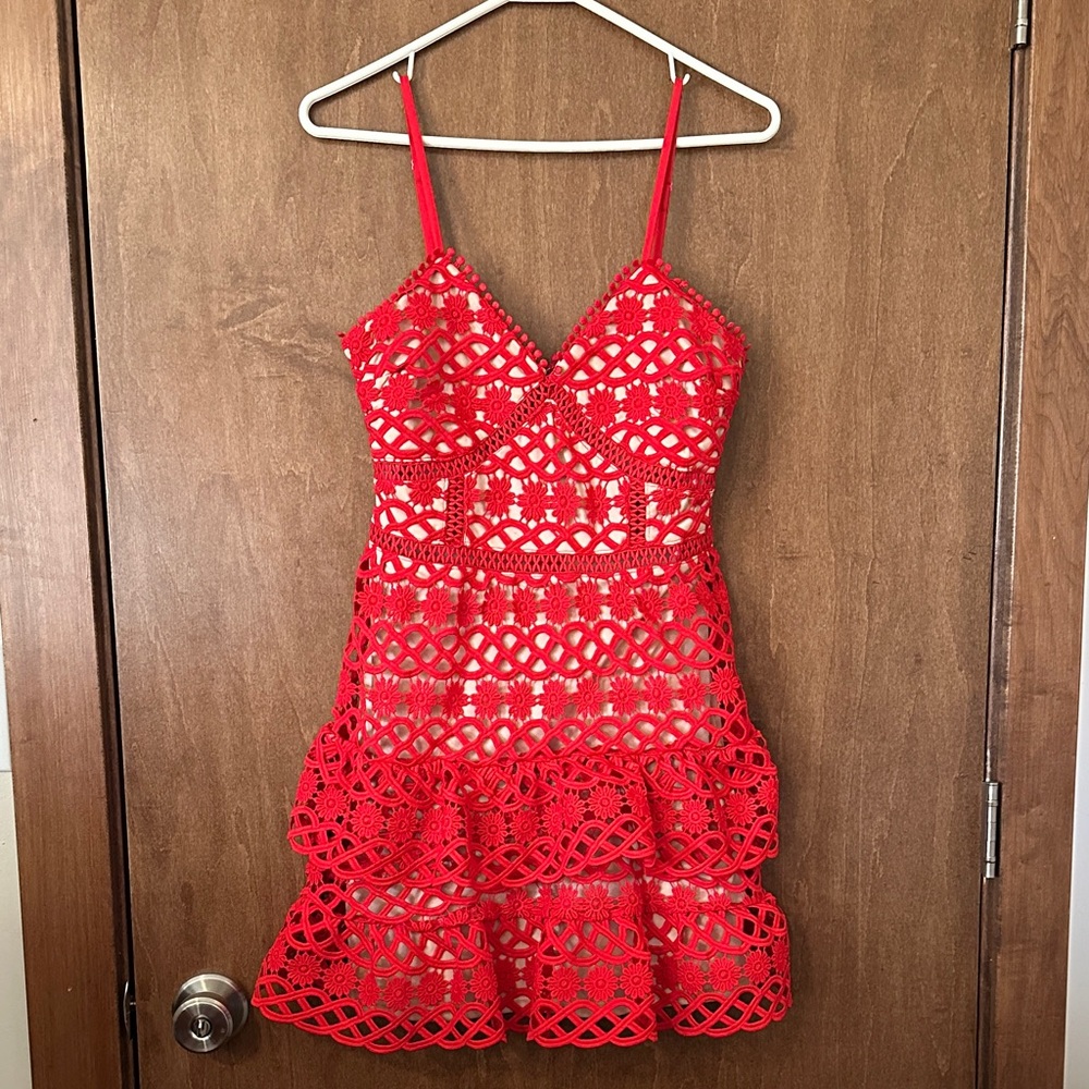 Lulu's Ruby Red Eyelet Spaghetti Strap Dress